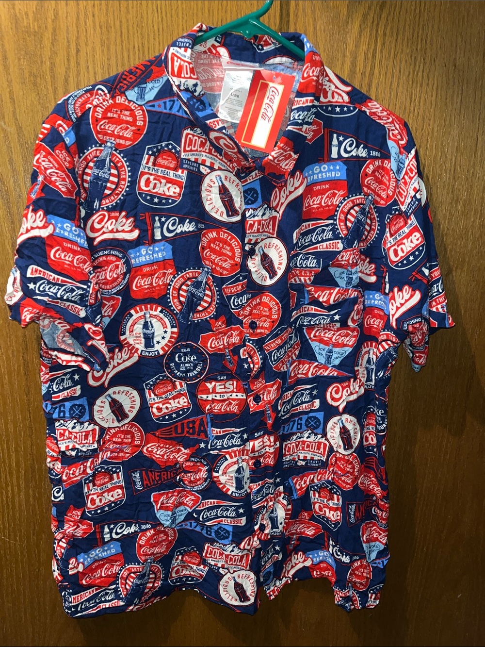 Coca Cola Navy, Red and White Short-Sleeve Button-Up Camp Shirt